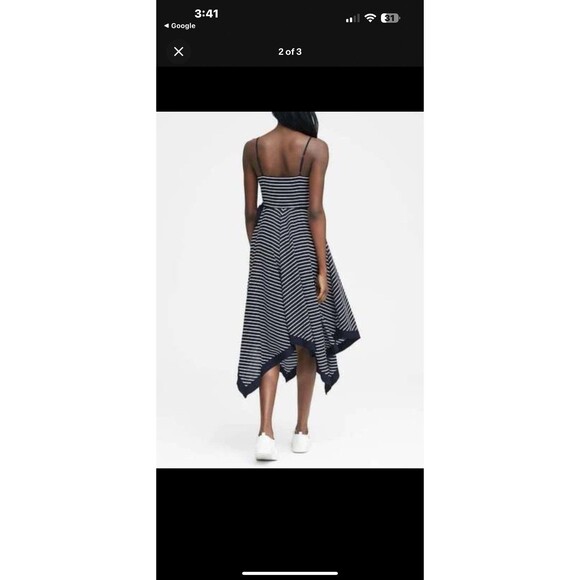 Banana Republic Strappy Handkerchief Hem Dress Midi Blue Stripe 6 - Picture 2 of 10